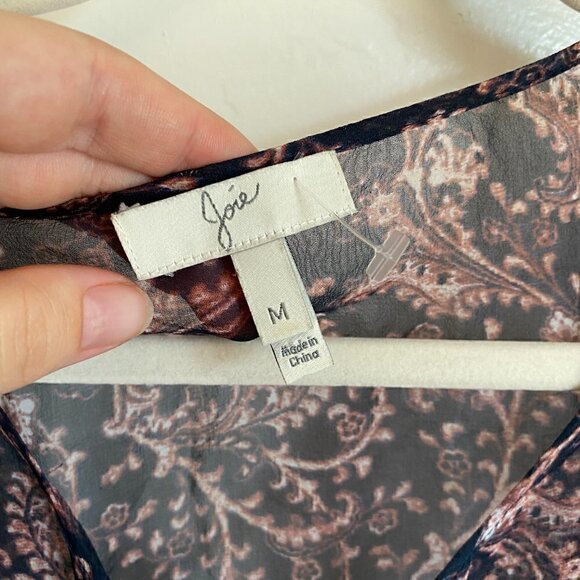 Joie Sheer Purple Floral Silk Long Sleeve Peasant Top Size Medium - Picture 4 of 6